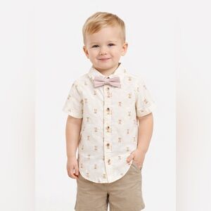 Super cute Old Navy toddler button-up shirt with matching pink bow tie 🐰🎀